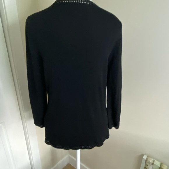 Black Knit Sequin Crochet Detail Button Up Holiday Party Office Sweater- Sz-M - Picture 8 of 16